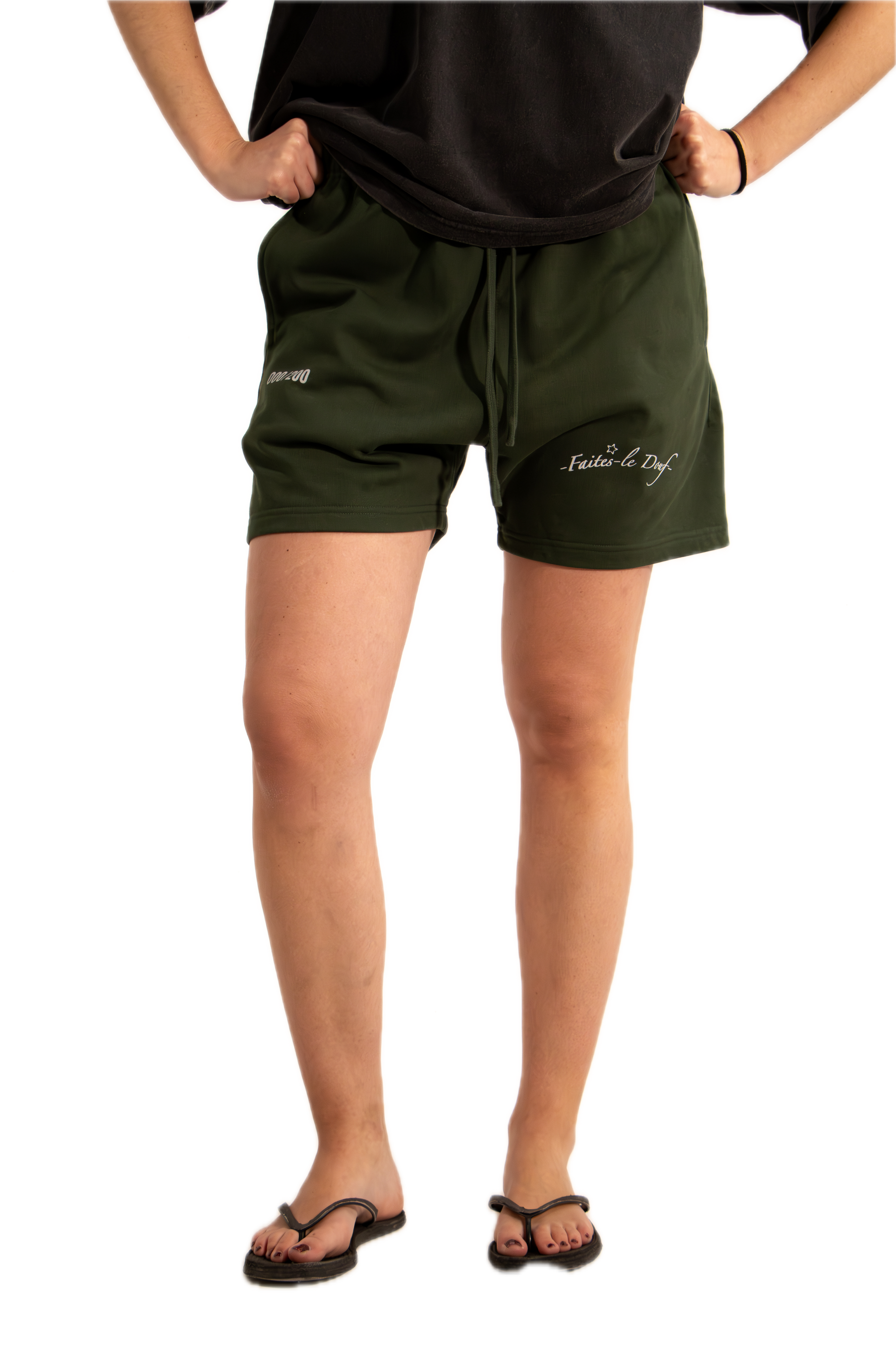 SOLID COLOR COTTON SHORT BLACKISH GREEN - Douf